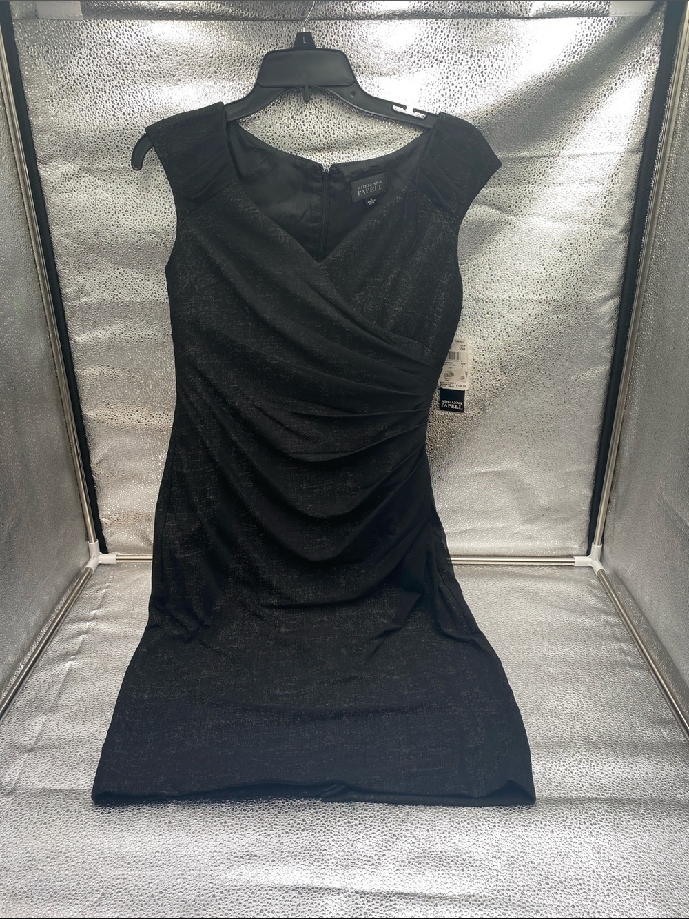 Adrianna Papell Cocktail Dress Black Mesh Light Champagne Overlay Holiday